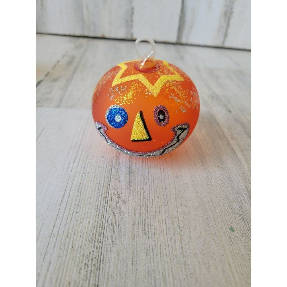 Glass pumpkin Halloween ornament unique glitter shabby chic